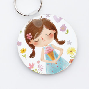 Schattige Meisje met Ice Cream Acryl Sleutelhanger
