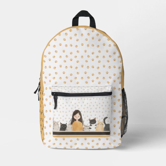 Schattige Meisje met Katten Paw Pattern Whimsical Bedrukte Rugzak (Voorkant)