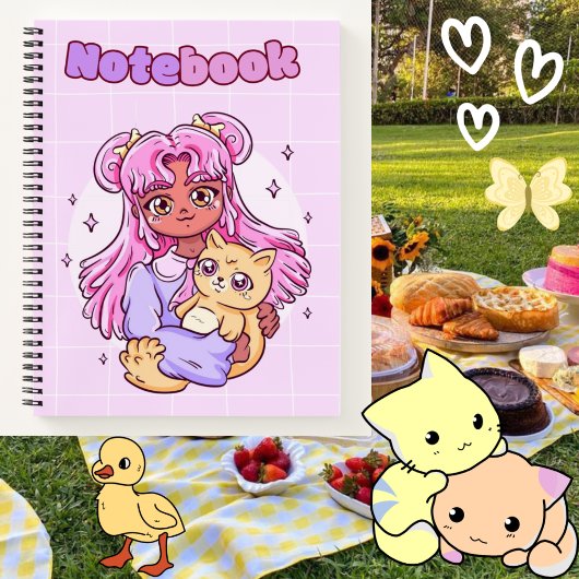 Schattige meisje met poes 🌸😺🥨✨ notitieboek