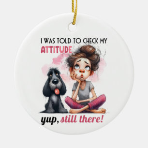 SCHATTIGE MEISJE MET SHAGGY BLACK DOG KERAMISCH ORNAMENT