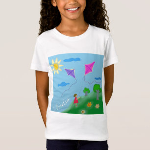 Schattige meisje met vliegers Kinder tekening T-shirt
