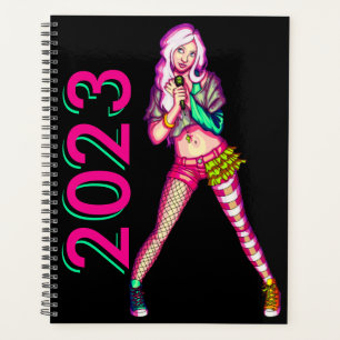 Schattige Meisje Neon Tiener Popstar Illustratie Planner