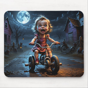 Schattige meisje op fiets horror fantasie muismat
