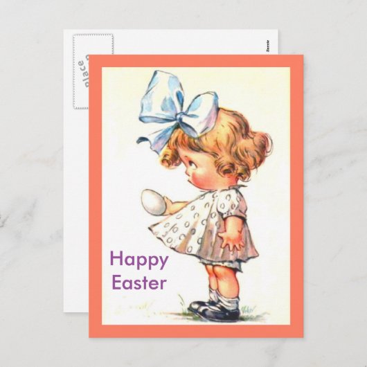 Schattige meisje op Happy Easter Briefkaart (Voorkant / Achterkant)