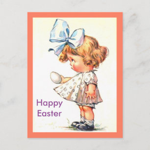 Schattige  meisje op Happy Easter Briefkaart