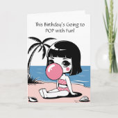 Schattige meisje op het strand, zomer, oceaan, aan kaart (Voorkant)