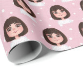 Schattige meisje op Stippen Cadeaupapier (Rol Hoek)