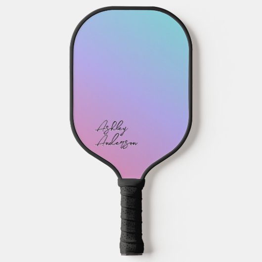 Schattige Meisje Pastel Blauw Paarse Roze Monogram Pickleball Paddle (Voorkant)