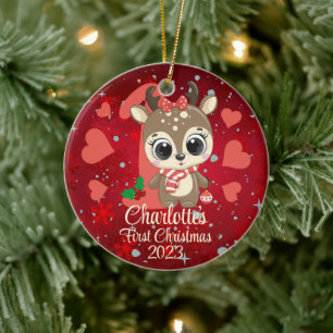 Schattige Meisje Rendier Baby's Eerste Kerstmis Ro Keramisch Ornament