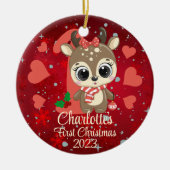 Schattige Meisje Rendier Baby's Eerste Kerstmis Ro Keramisch Ornament (Voorkant)