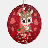 Schattige Meisje Rendier Baby's Eerste Kerstmis Ro Keramisch Ornament (Links)