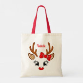 Schattige meisje rendier gezicht met naam tote bag (Achterkant)