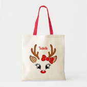 Schattige meisje rendier gezicht met naam tote bag (Voorkant)
