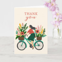 Schattige Meisje Rijden Fiets w Bloemen BEDANKT