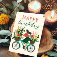 Schattige Meisje Rijden Fietsen w Flowers Happy Bi
