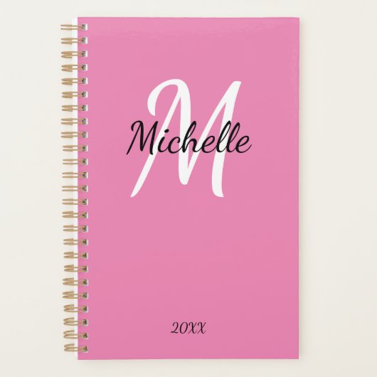 Schattige Meisje Roze Monogrammed Naam + Initiaal Planner (Voorkant)