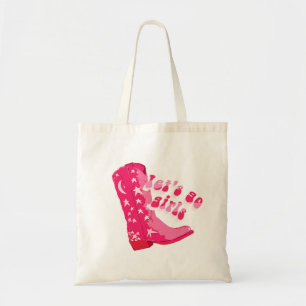 Schattige Meisje Roze Rood Disco Cowgirl Boot Tote Bag