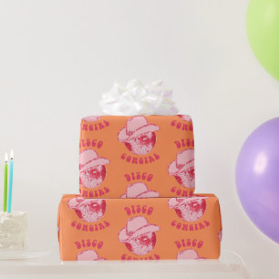 Schattige Meisje Roze Sinaasappel Disco Cowgirl Pe Cadeaupapier