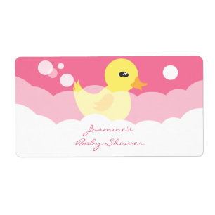Schattige Meisje Rubber Ducky Water Flessenetikett Etiket
