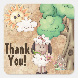 Schattige Meisje Schaap en Bloemen Dank U Vierkante Sticker