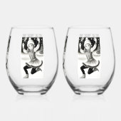 Schattige Meisje Schaatsen Drinkware Set Wijnglas Zonder Voet (Achterkant)