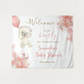 Schattige Meisje Teddy Bear Roze Baby shower Welko Wandkleed (Voorkant (horizontaal))
