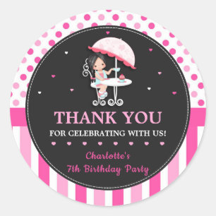 Schattige Meisje Thee Party Verjaardag Roze Dank u Ronde Sticker