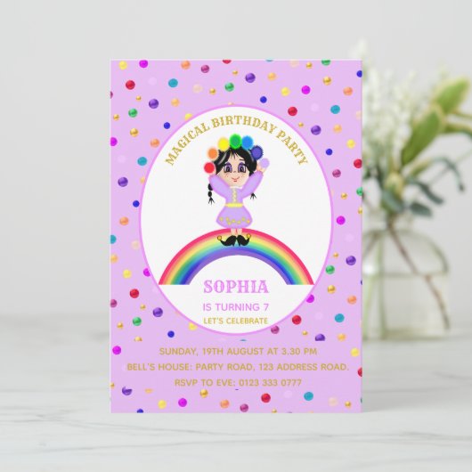 Schattige meisje verjaardagsfeestje kaart (Staand voorkant)