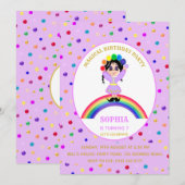 Schattige meisje verjaardagsfeestje kaart (Voorkant / Achterkant)