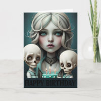 Schattige meisje verjaardagskaart schedels, humor,