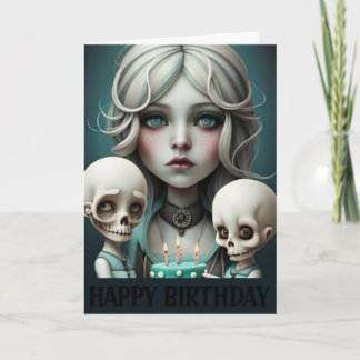 Schattige meisje verjaardagskaart schedels, humor, kaart