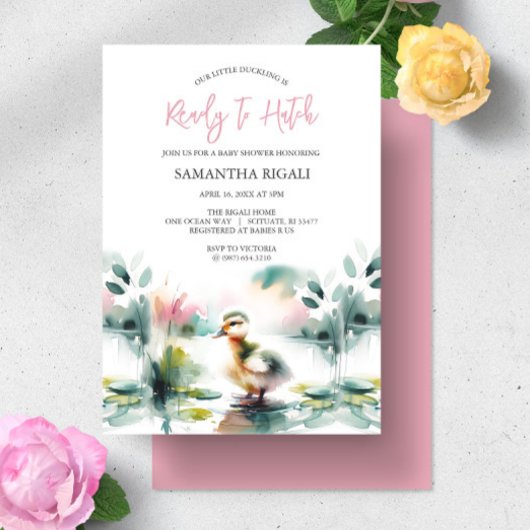 Schattige Meisje Waterverf Duck Baby shower Kaart