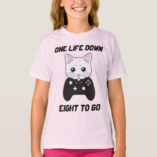 Schattige Meisje Zwart Wit Cartoon Kat Gamer T-shirt