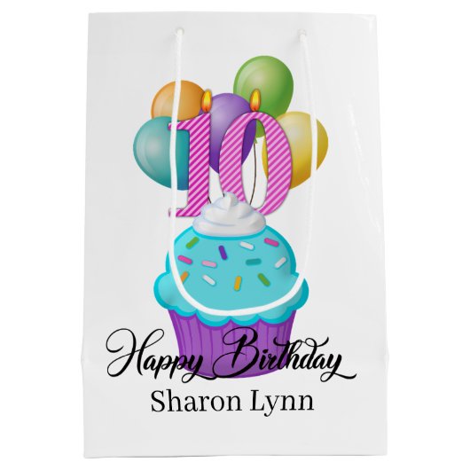 schattige meisjes 10e verjaardag cupcake medium cadeauzakje (Achterkant)