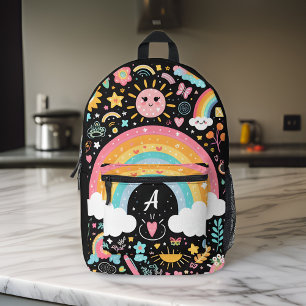 schattige meisjes monogram zwarte school kinder bedrukte rugzak