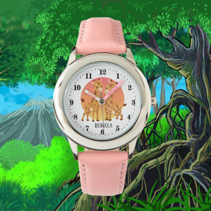 schattige meisjes oerwoud giraffe-liefhebbers voeg horloge