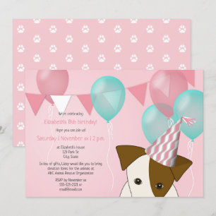 schattige meisjes puppy party roze blauwgroen ball kaart