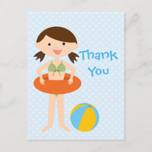 Schattige Meisje's Summer Pool Party Dank u briefk Briefkaart