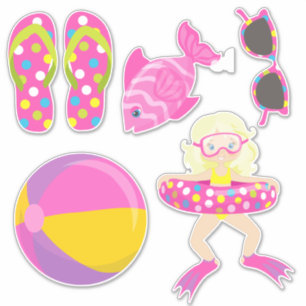 Schattige Meisjes Zwembad Party Twee Sticker