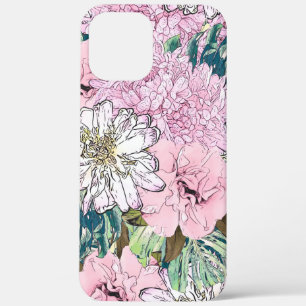 Schattige meisjesachtige roze en witte bloemillust iPhone 12 pro max hoesje