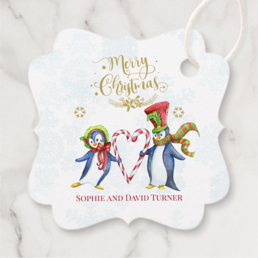 Schattige meneer en mevrouw Pinguïns vrolijk kerst Bedankjes Labels (Achterkant)