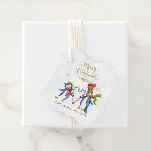 Schattige meneer en mevrouw Pinguïns vrolijk kerst Bedankjes Labels (In situ)