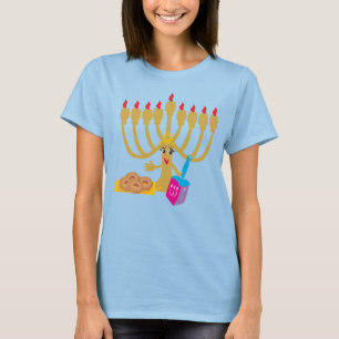 Schattige Menorah & Dreidel Navy Blauw T-shirt
