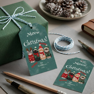 Schattige Meow Kerst Feestelijke Kat Cadeaulabel