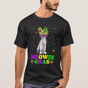 Schattige Meowdi Gras Devon Rex Kat Carnaval Maske T-shirt