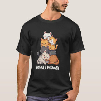 Schattige Meowtain Katten Gelukkige Stapel Ontwerp T-shirt