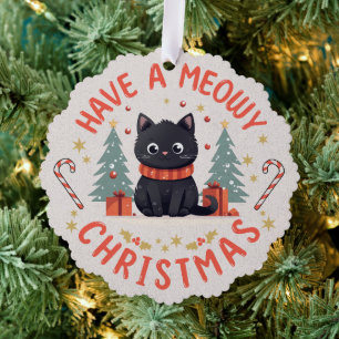 Schattige Meowy Christmas Purrfect Black Cat Ornament Kaart