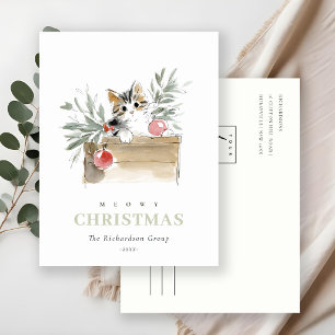 Schattige Meowy Kerstmis Box Kat Bedrijfslogo Feestdagenkaart