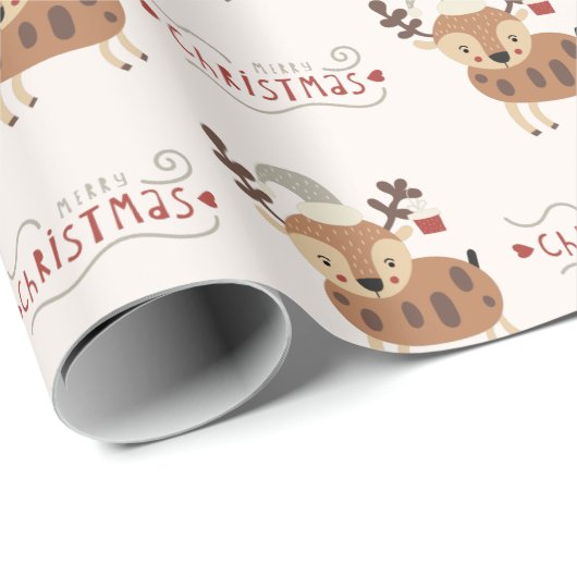 Schattige Merry Christmas Script Rendier Cadeaupapier (Rol Hoek)