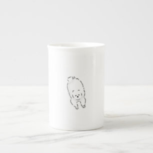 Schattige met de hand getekende pluizige witte hon porselein kop